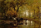 Julius Jacobus Van De Sande Bakhuyzen Watering Cows in a Pond painting